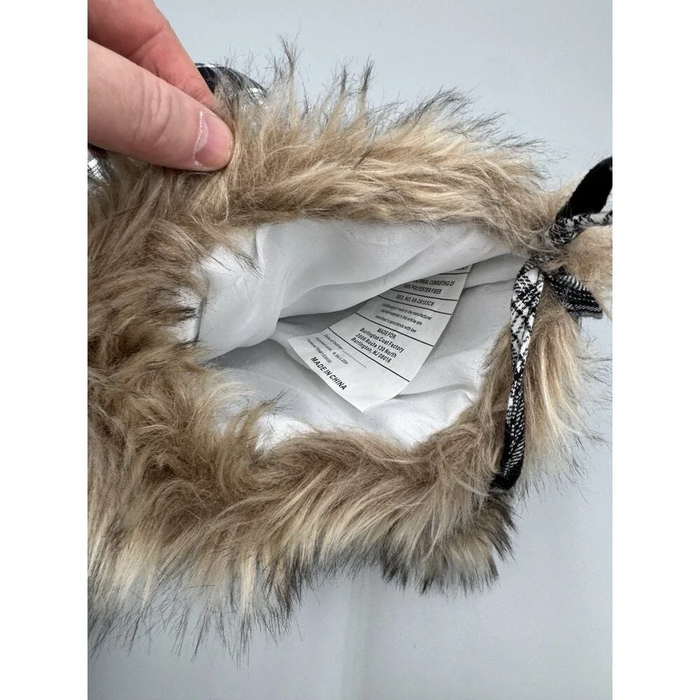 Christmas Stocking With Faux Fur Black & White Plaid 